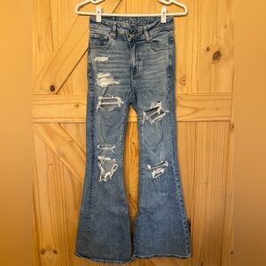 American Eagle Outfitters Ripped Blue Flare Jeans